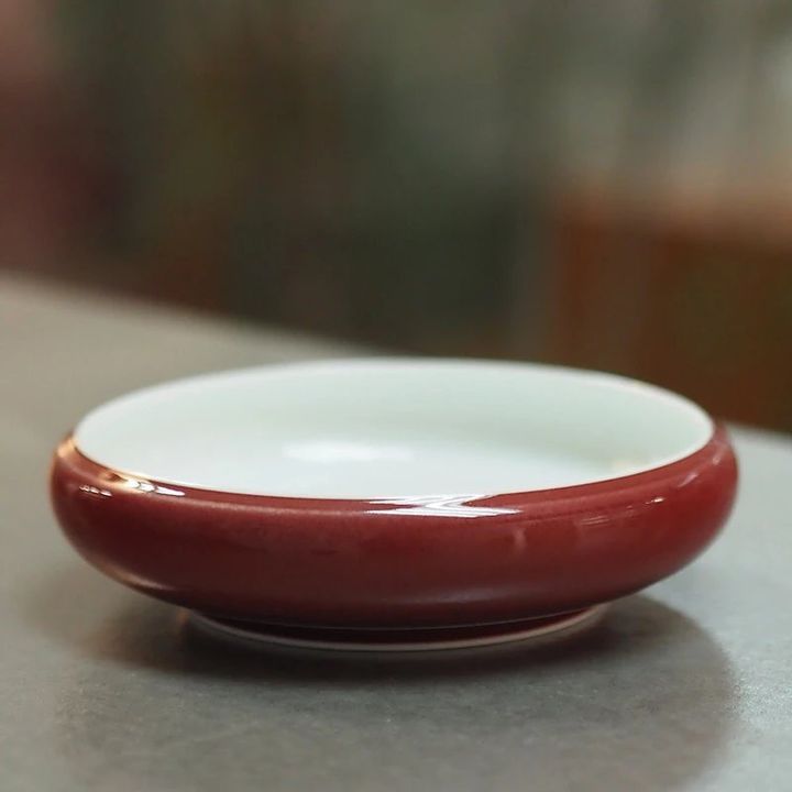 景德镇谷雨山房仿康熙豇豆红八大码之镗锣洗手工原矿高温